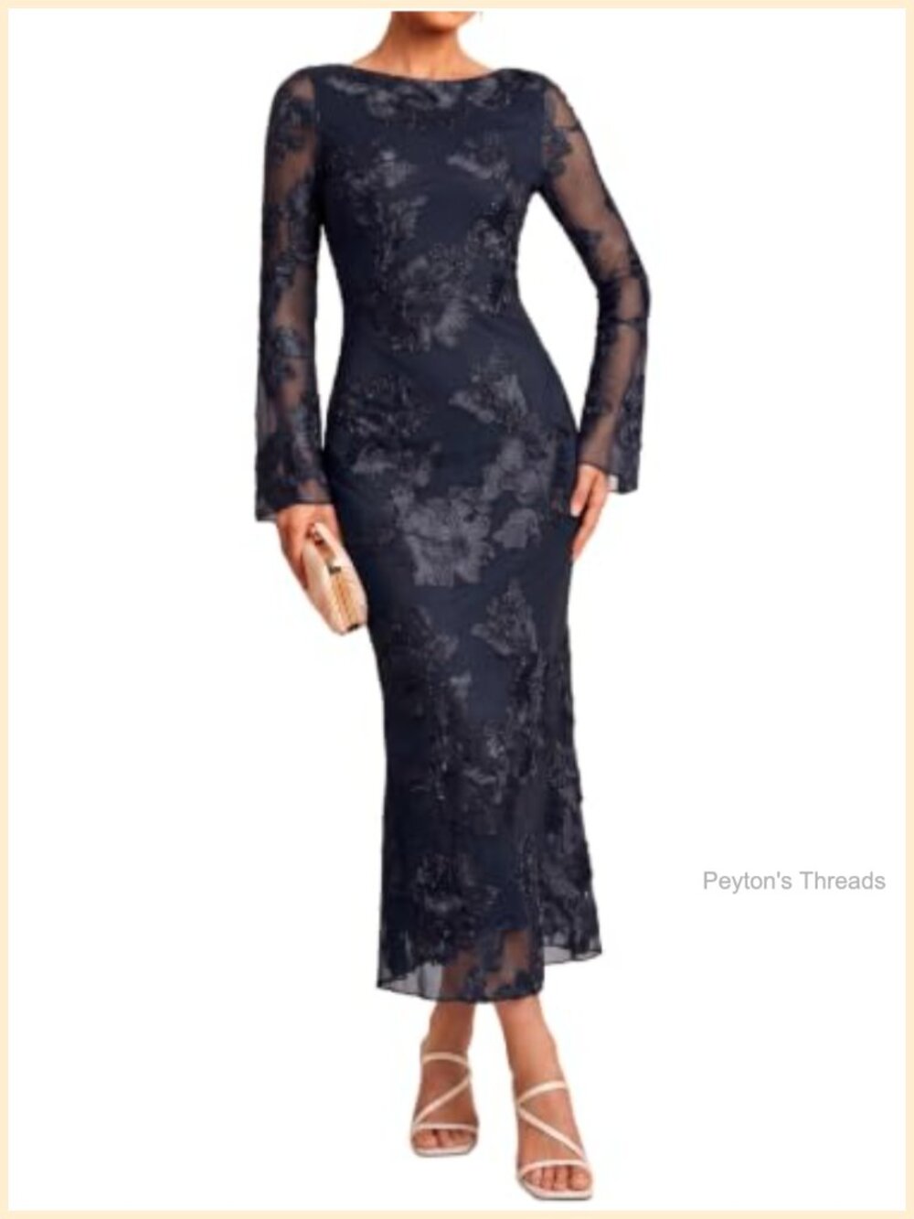 Womens Long Sleeve 3D Floral Mesh Bodycon Maxi Dress Wedding Guest
